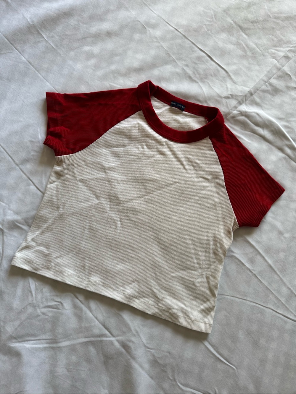 Brandy Melville Red & Cream Raglan Short Sleeve Top